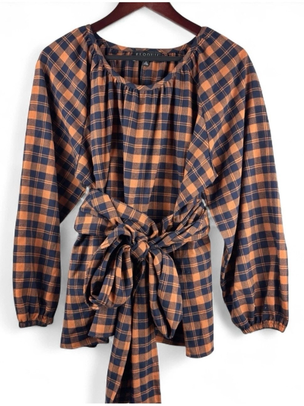 Eloquii Women’s Plaid Flannel Wrap Tie Bow Fall Boho Cozy Blouse Top Shirt Sz 14